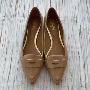 Coach Women’s Tabitha Beige Patent Penny Loafers With Pointed Toe